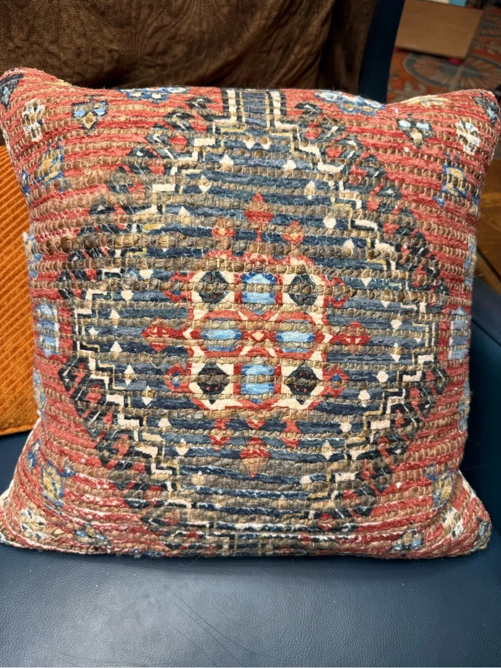Rust and Blue Geometric Accent Pillow - Brand Liva Bliss